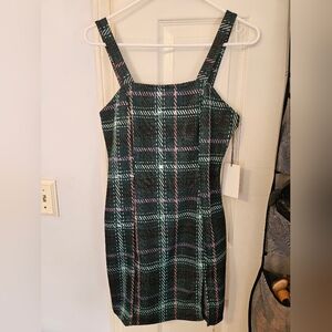 Iris Green and Pink Plaid Mini Dress